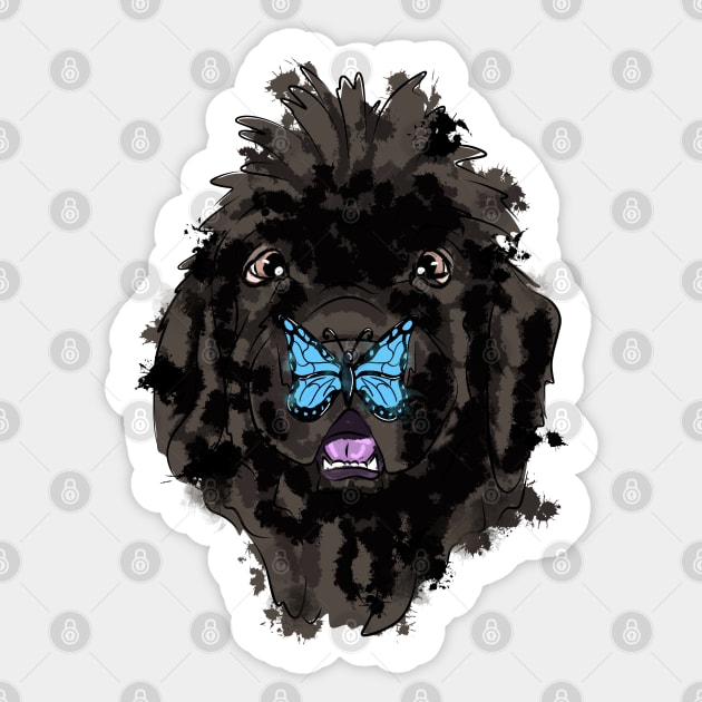 Newfoundland and blue butterfly Sticker by Antiope